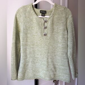 Eddie Bauer | Light Green Cotton Knit Marbled Pull Over Sweater | Medium